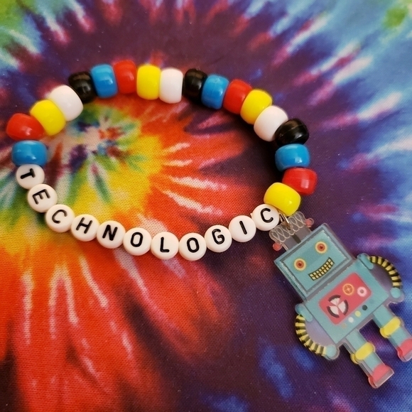 HANDMADE Daft Punk Technologic Robot charm kandi bracelet - Picture 1 of 5